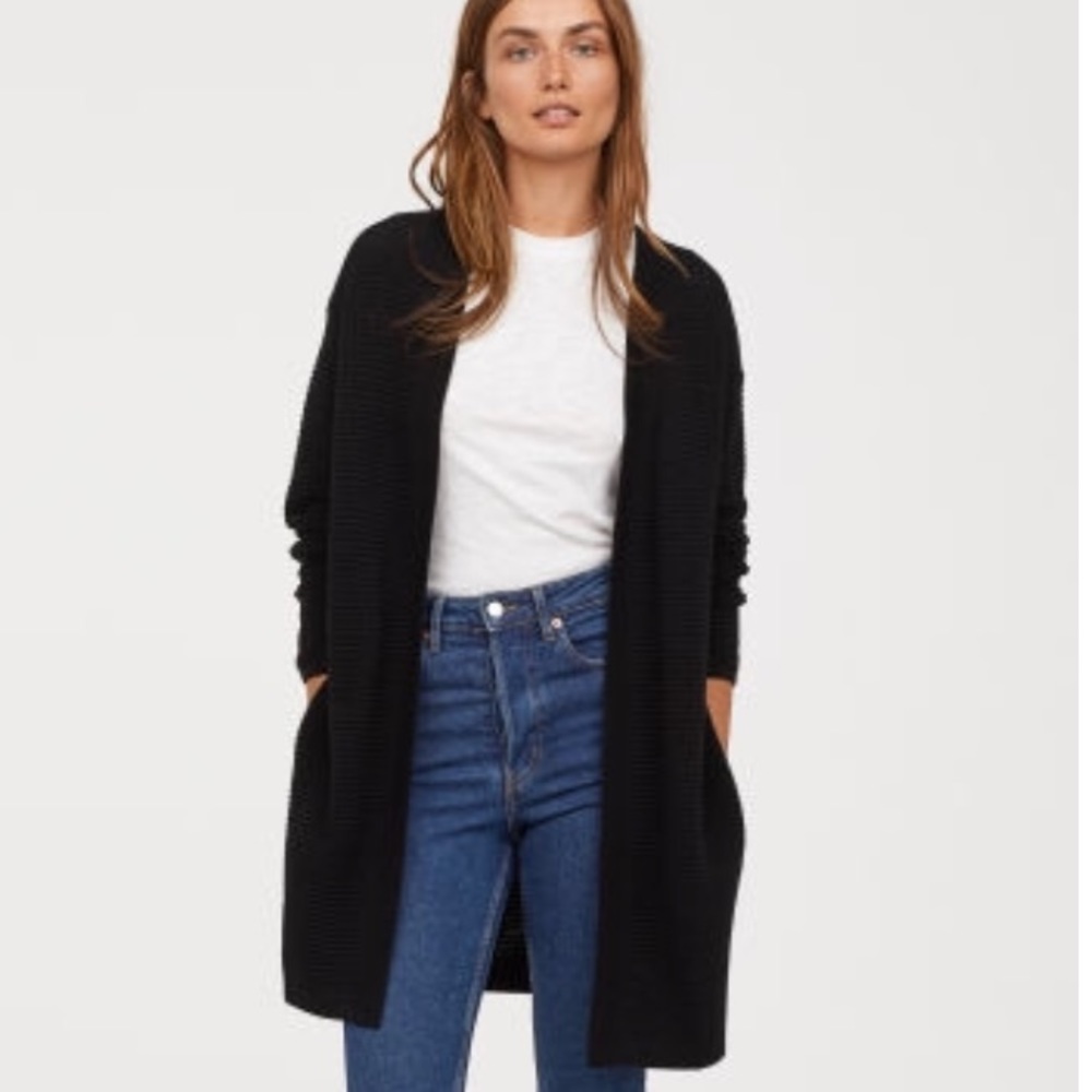 H&M white long chunky knit cardigan wool